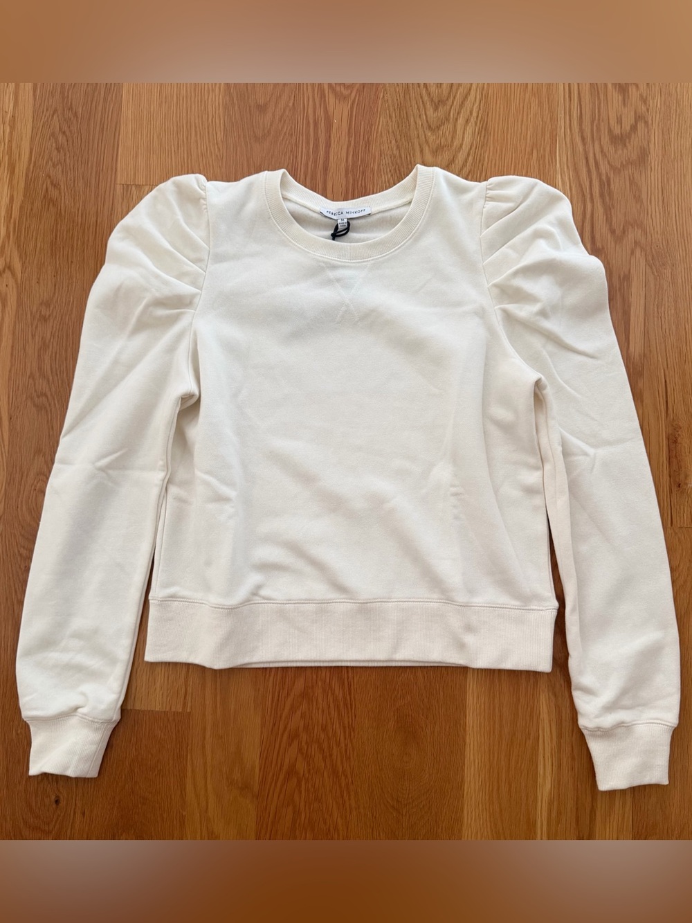 Rebecca Minkoff Cream Puff-Sleeve Crewneck Sweatshirt